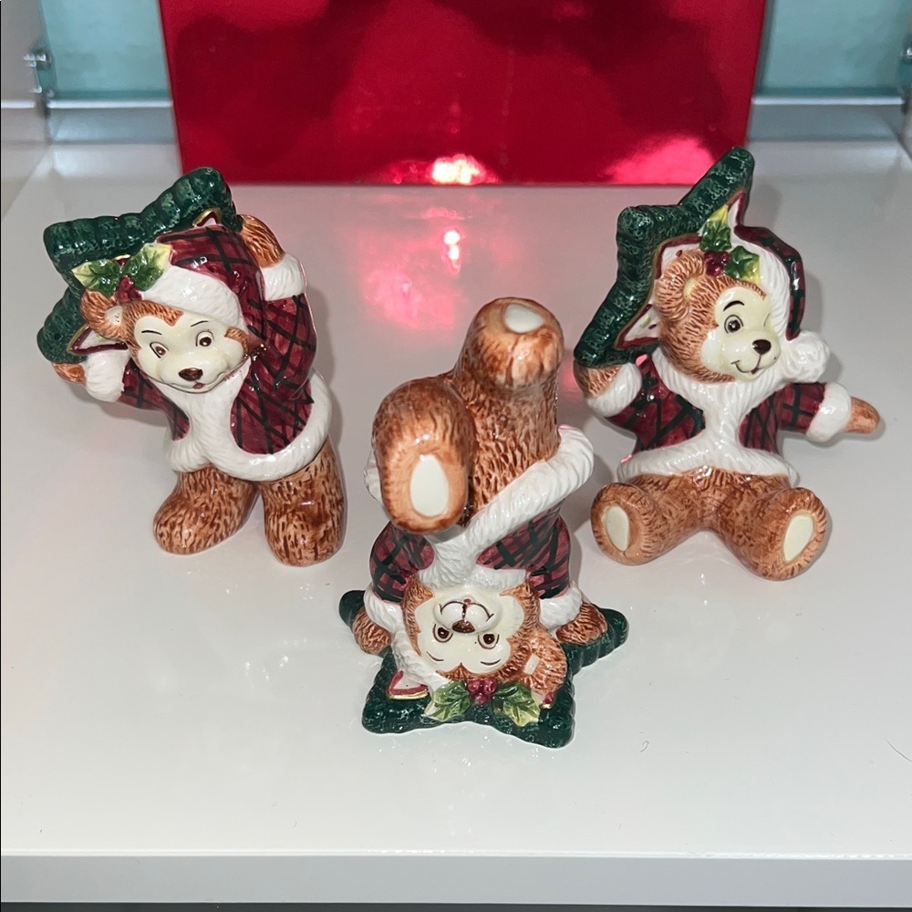 Set of 3  Fitz & Floyd Tumbling Christmas Holiday Santa Teddy Bears. $29 (Set)